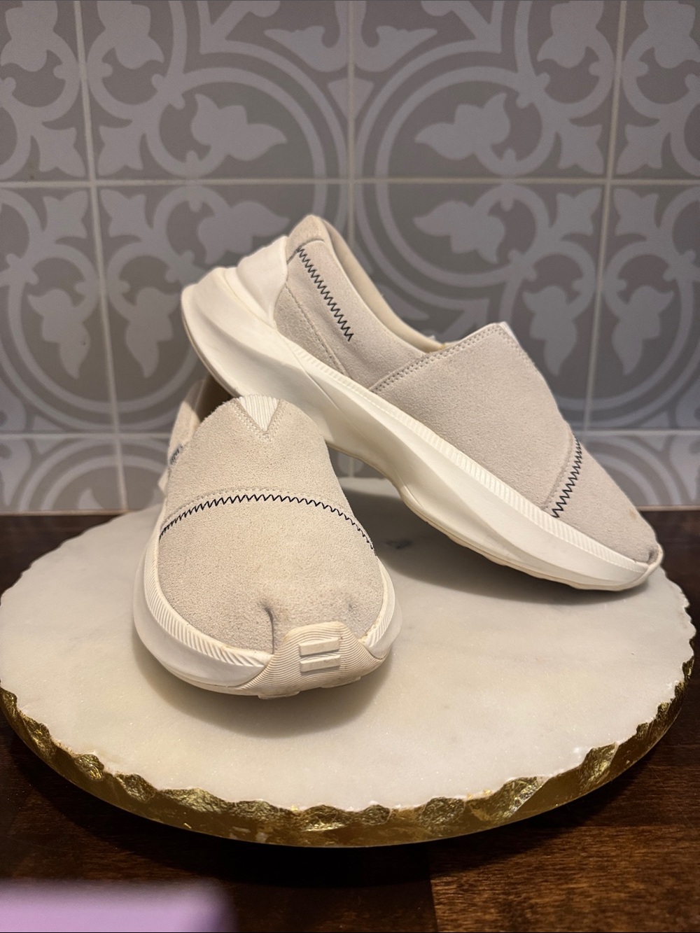 Toms Slip-On Sneakers in Light Beige and White